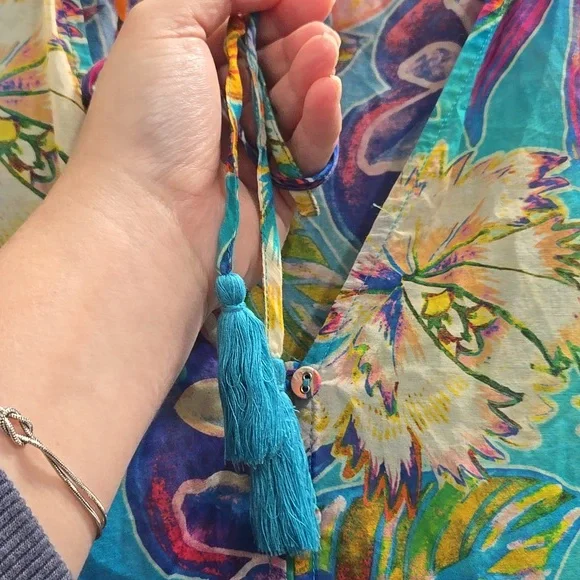 Johnny Was-Helena Tiered Loral Silk Blend WITH TASSELS Maxi Dress-Size '3XL' - Picture 11 of 16